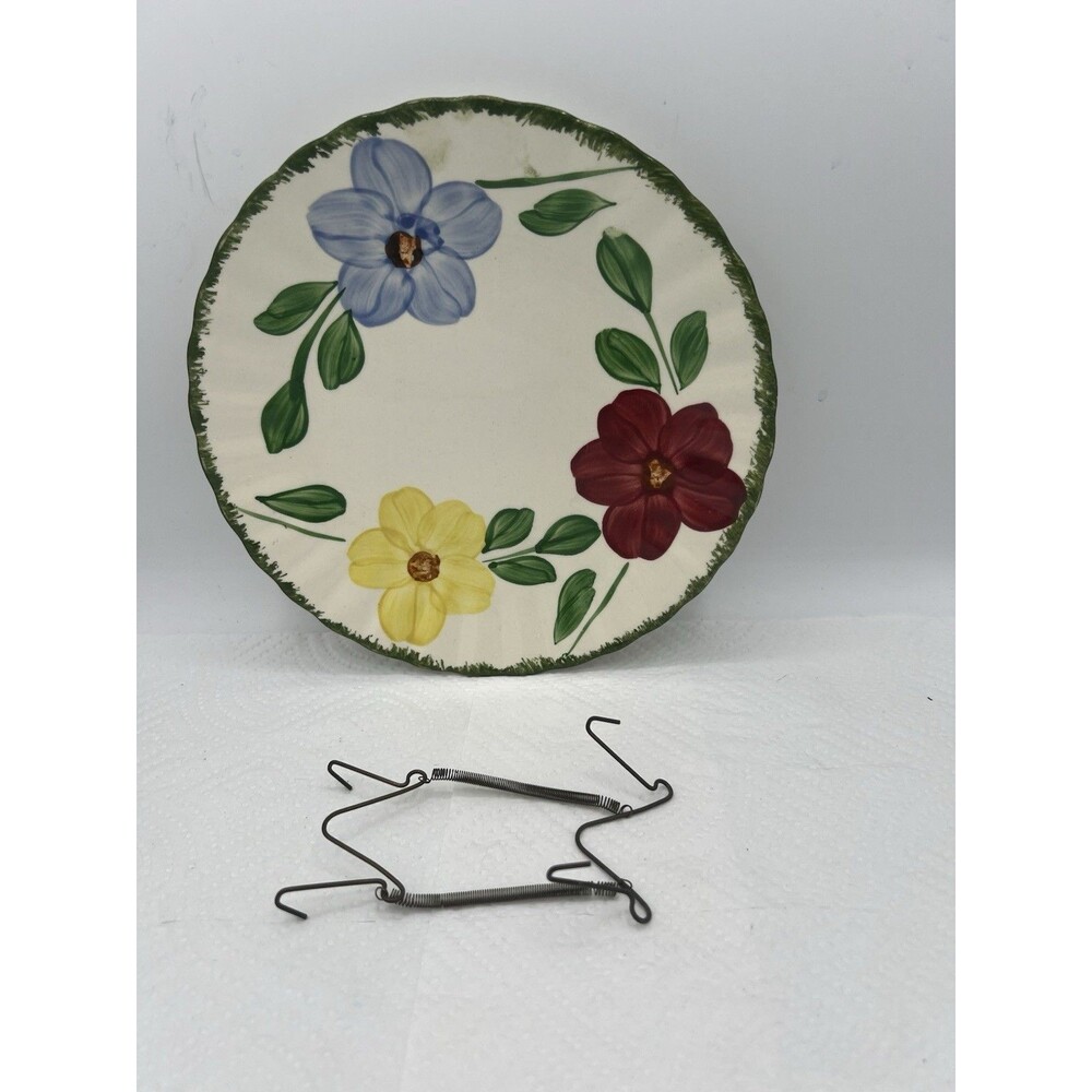 Blue Ridge Southern Potteries Dish Plate Wall Primitive Metal Hang Handpainted
